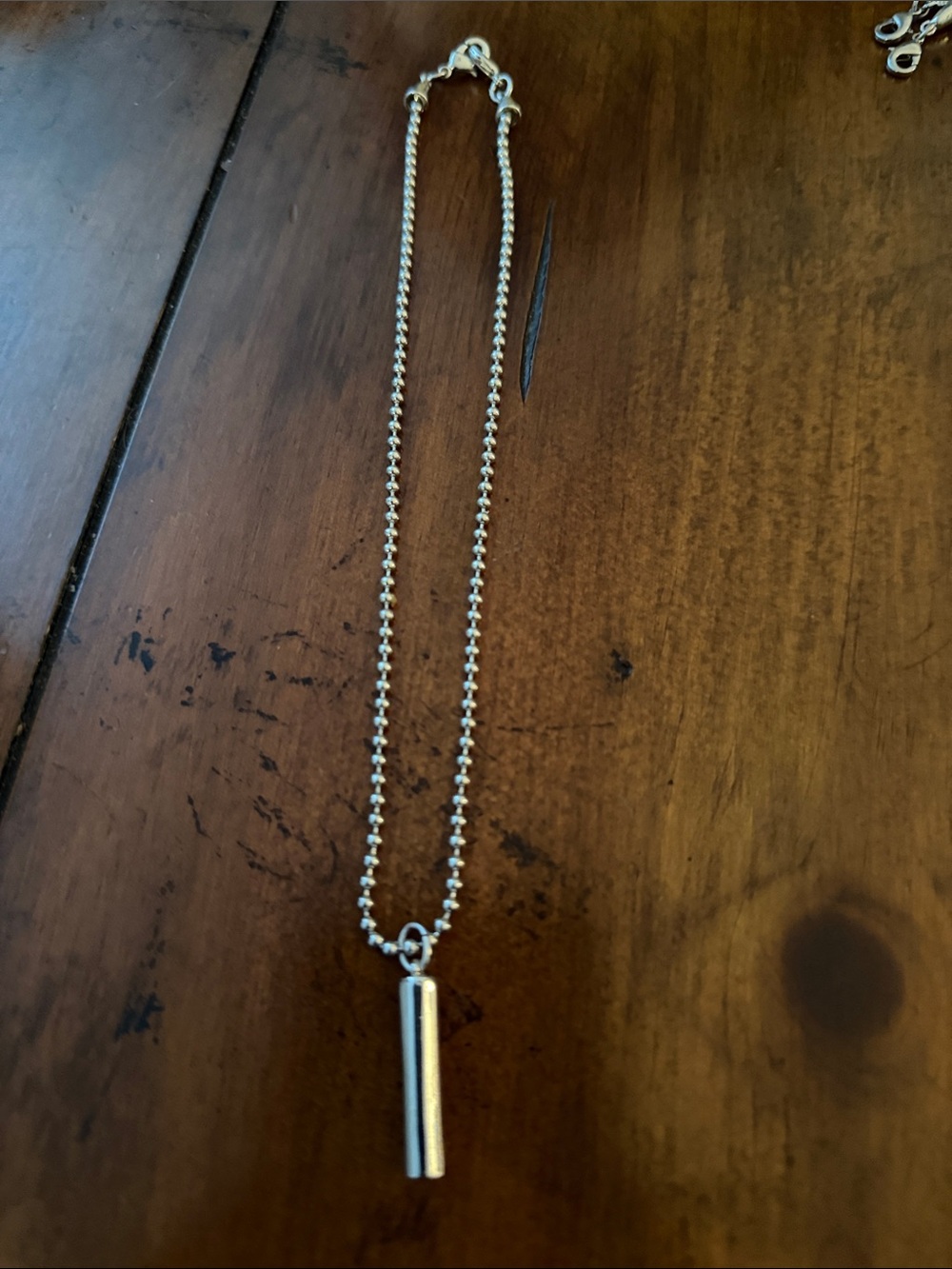 Silver Bar Pendant Beaded Chain Necklace